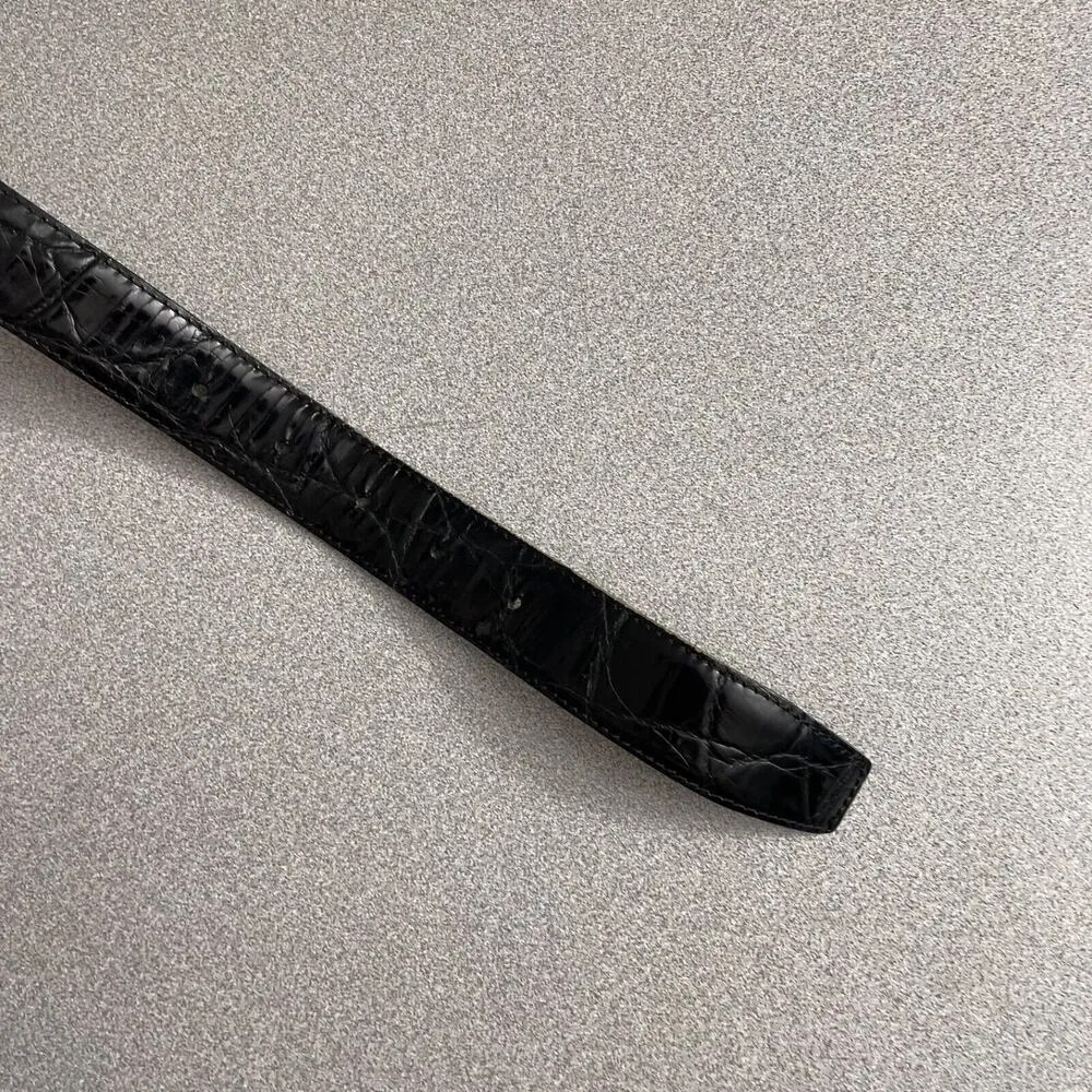 WCM New York Womens Leather Belt Medium Gold Toned Embossed Italian Dress USA Black - Image 5