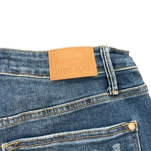Judy Blue High Rise Tummy Control Shorts Stretch Denim Medium Wash Plus Size 1XL - Image 3