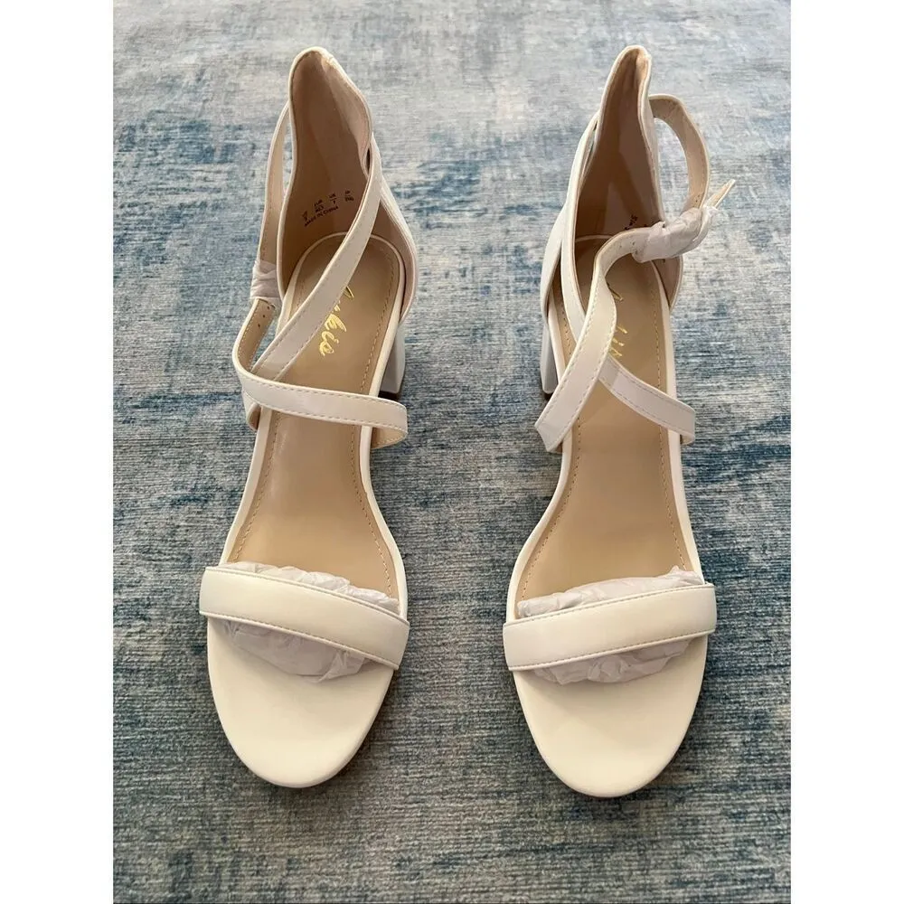 NIB! Ankis White Open Toe Strap Chunky Block High Heel Sandal Size 9 - Image 2