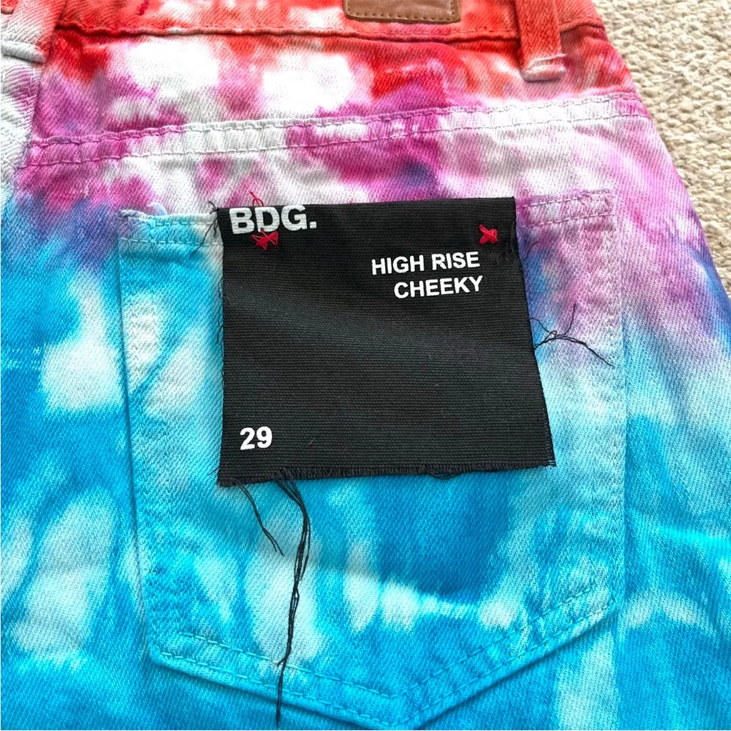 BDG Rainbow Tie Dye High Rise Cheeky Cutoff Denim Jean Shorts Size 29 - Image 8