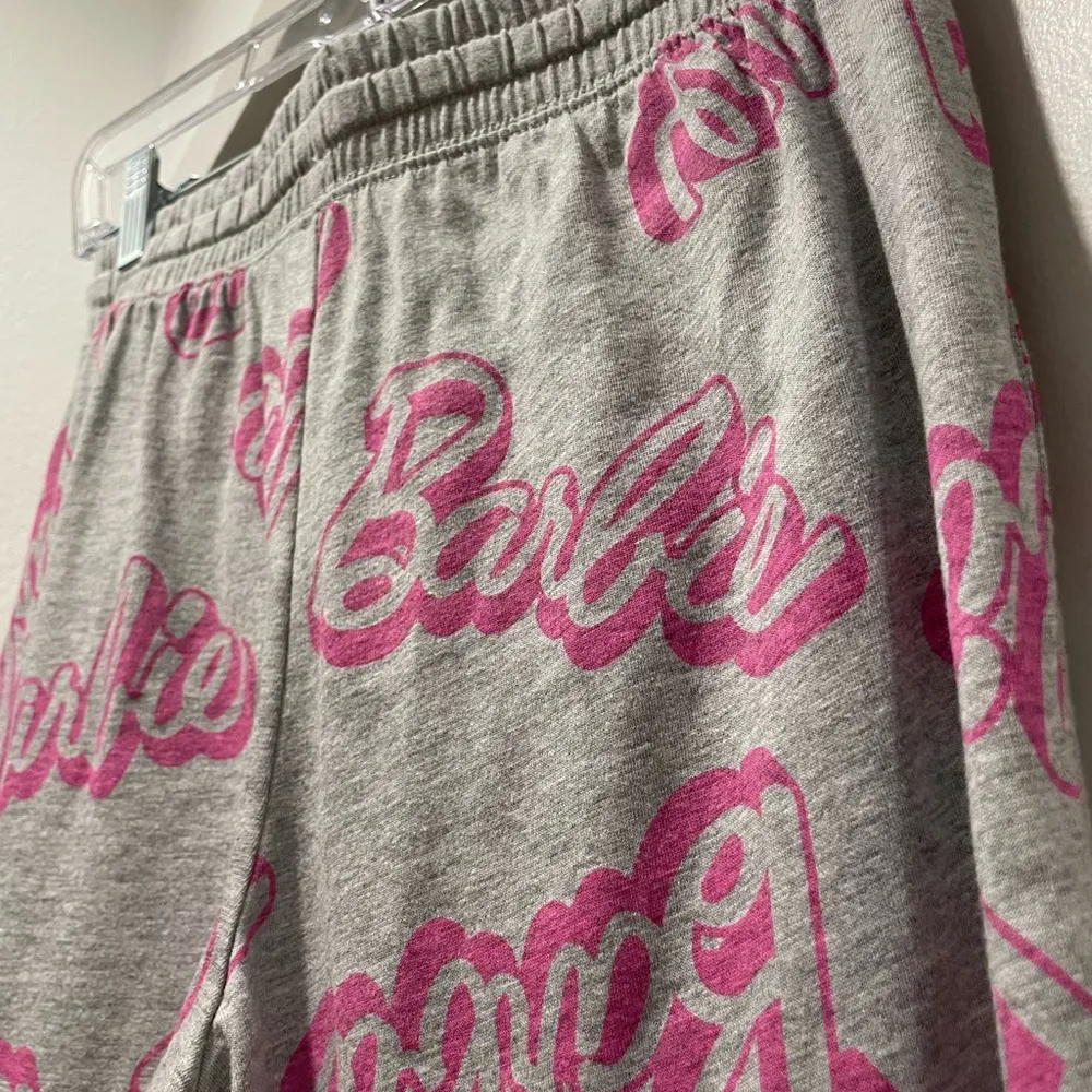 NWT Grey & Pink Barbie Logo Graphic Printed PJ Pajama Bottoms Lounge Pants - Image 9