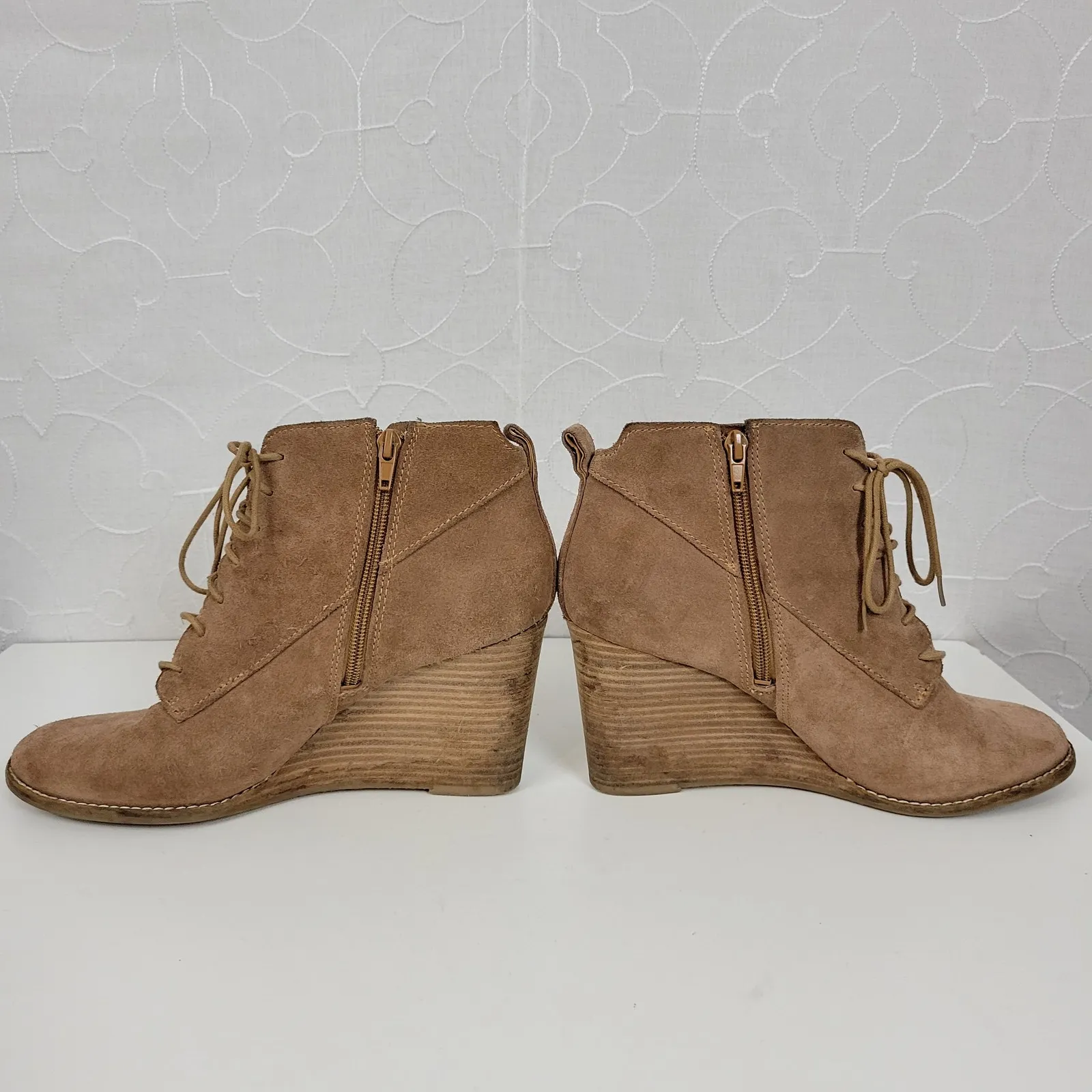 Lucky Brand Yoanna Womens Boots Size‎ 8 Tan Suede Lace Up Wedge Zip Ankle Boots - Image 5