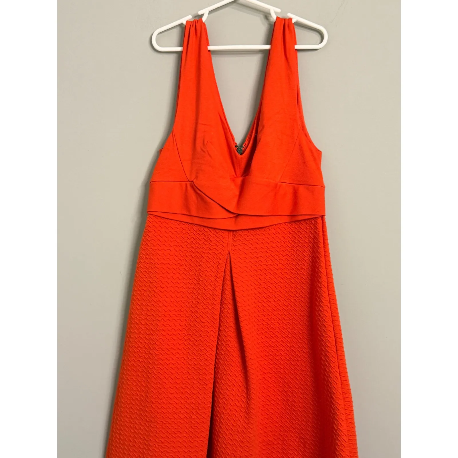 Anthropologie HD in Paris Orange Textured V Neck Midi Dress Sleeveless Zipper - Image 2