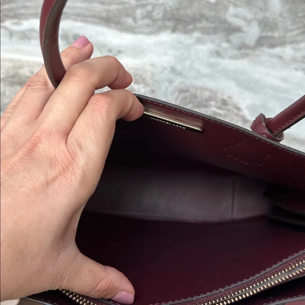 Michael Kors Mercer Large Acrdion Convertible Leather Tote 2 Tone Rose Pink Burg - Image 4