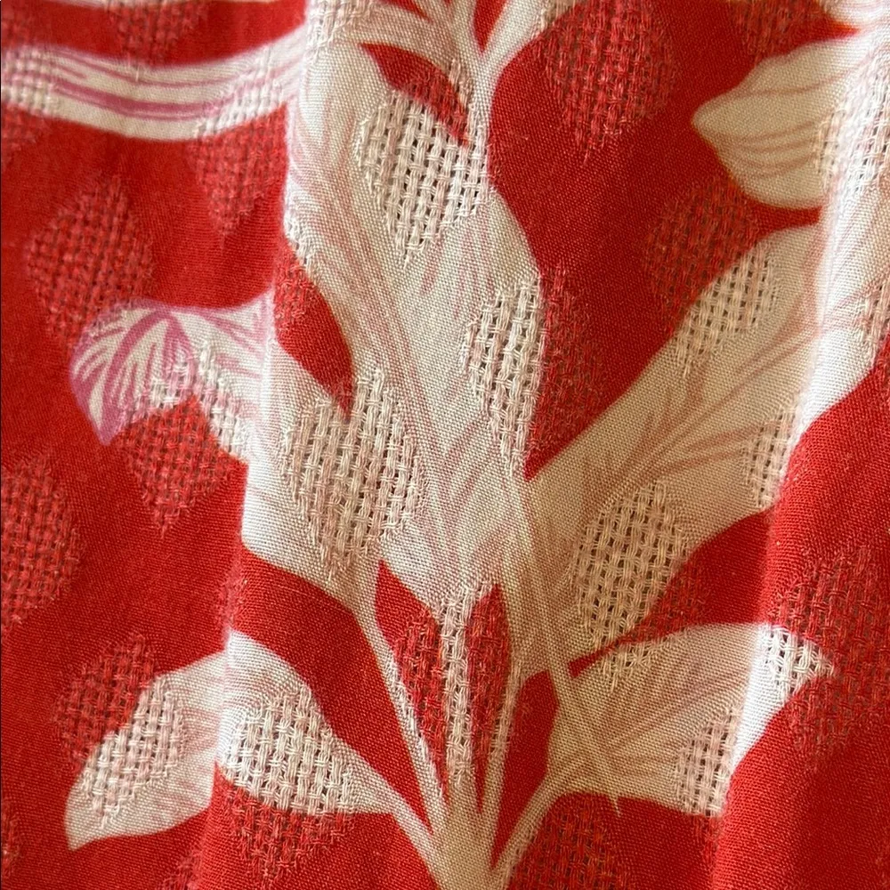 ANOTHER LOVE Tropical Print Red/White Tie Stretch Waist Joggers Pants Size XL Red - Image 13