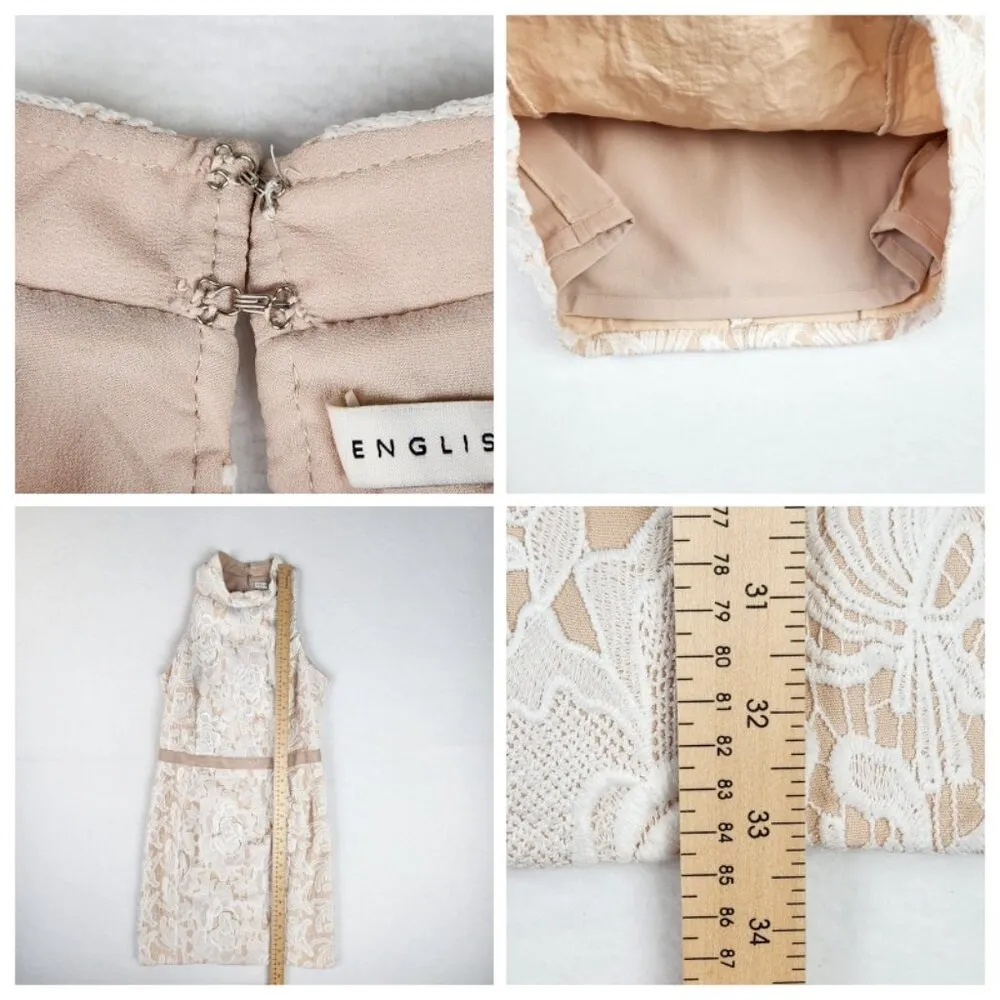 English Factory Floral Lace Mini Dress Size M Cream Nude - Image 8