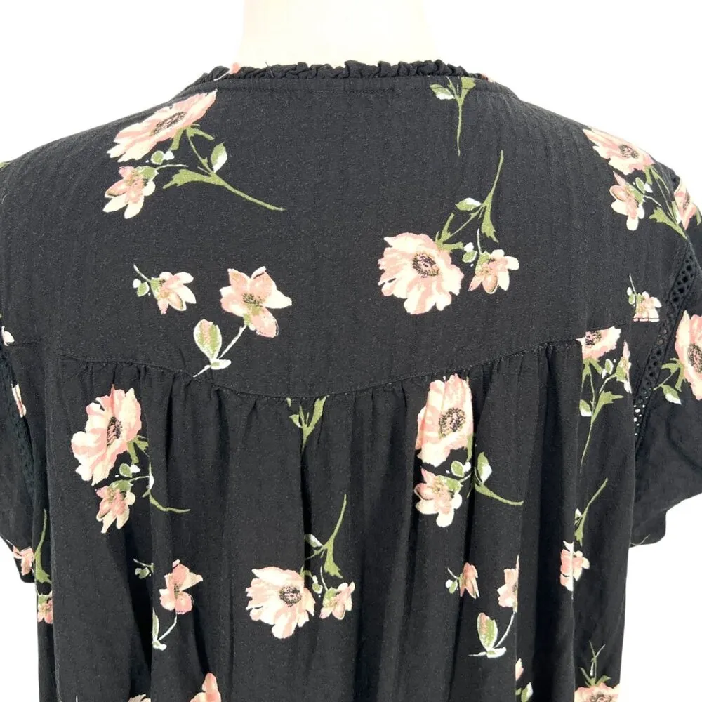 Buffalo David Bitton Floral Short Sleeve Blouse Black Pink Lightweight Size XL - Image 7