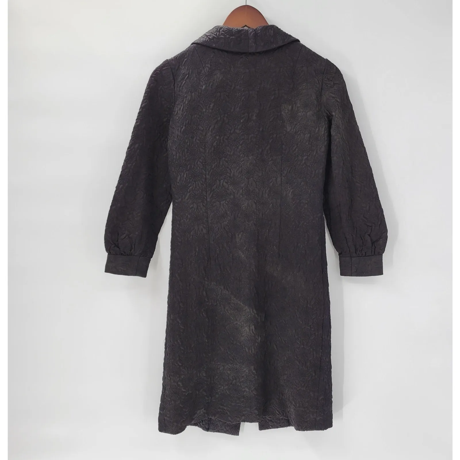 VTG Womens Dress Coat Sm Black Quilted Floral‎ Embellished Puff Sleeve Size 2P - Image 2