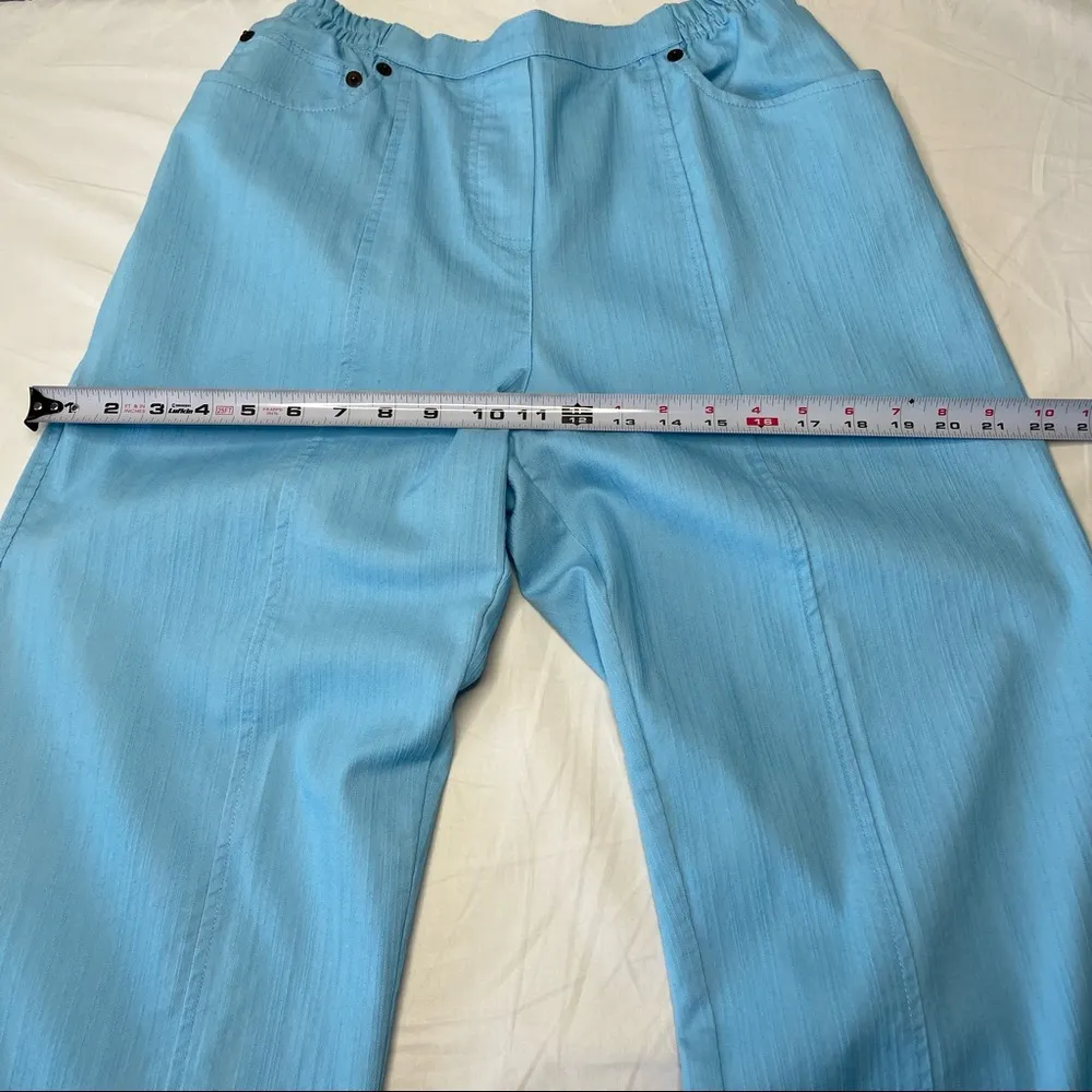 Cathy Daniel’s Straight Leg Pull On Jean Pants M Stretch Aqua Blue Slubbed - Image 10