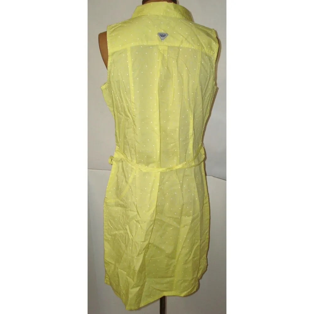NWT New Womens Columbia Yellow Blue White Dot Dress PF M Pockets Cotton Rod Logo - Image 10