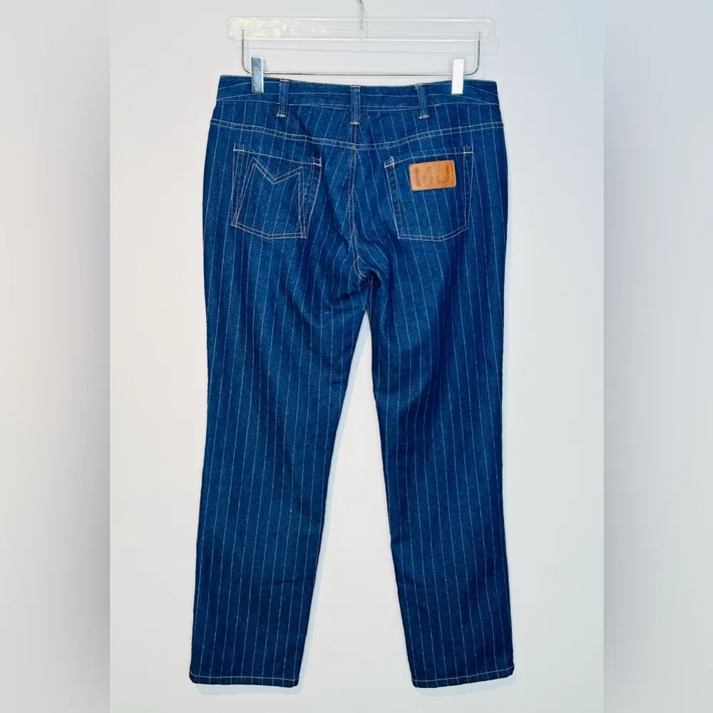 Marc By Marc Jacobs Metallic Lurex Pinstripe Blue Lame Straight Leg Jeans Sz 30 - Image 2