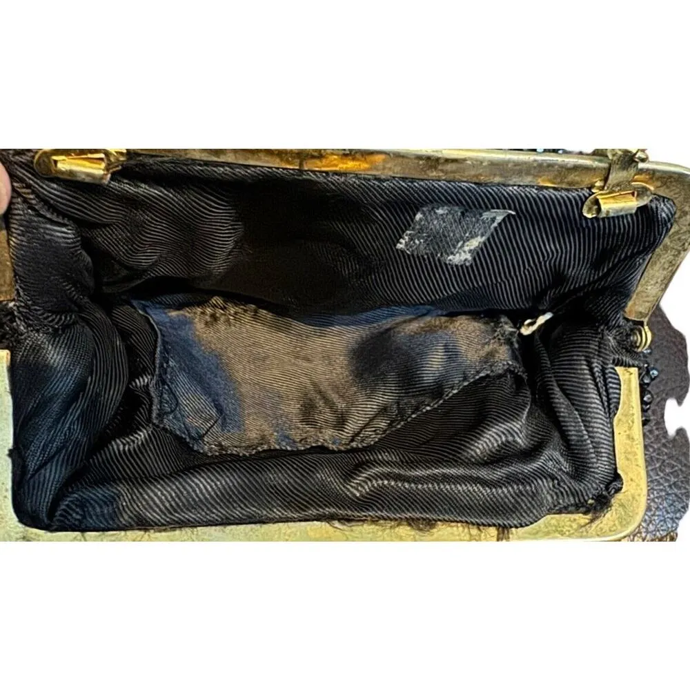 Black Mademoiselle VTG Hand Beaded Sequined Evening Bag Clutch Night Out Party - Image 8