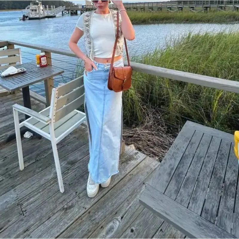 Agolde Denim Maxi Skirt SIZE 27  Jean Slit Western Rigid Country Festival $258 - Image 6