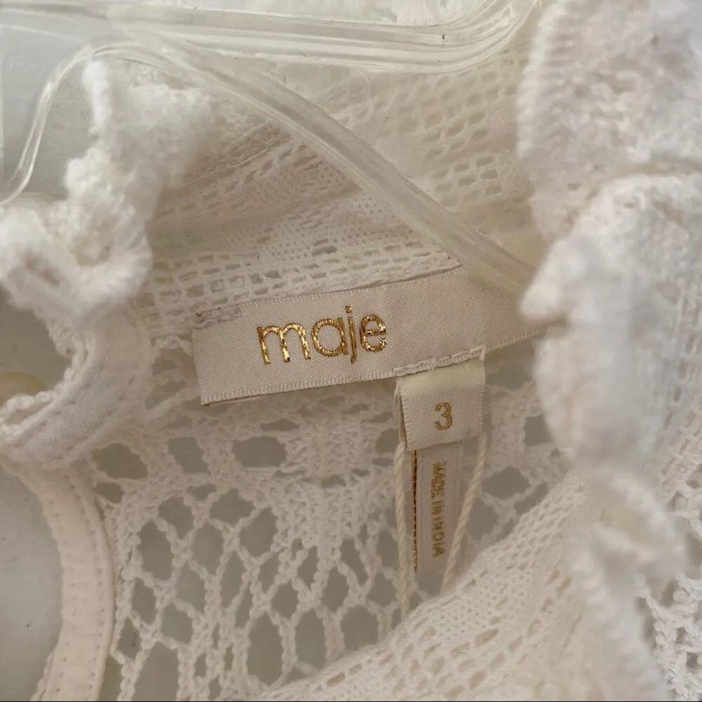 Maje Limba Cream Lace Long Sleeve Ruffle Shirt - Image 6