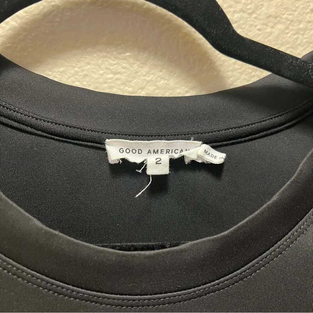 Good American Black Shift Dress Short Sleeve Padded Modern Simple Mini Sz 2 - Image 9