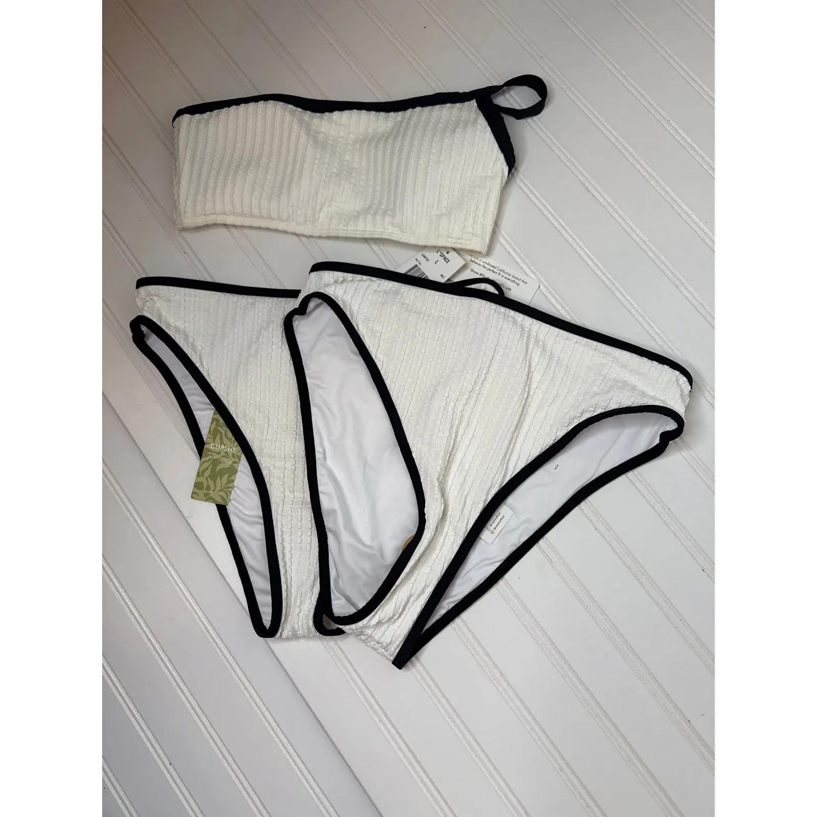 NWT L Space & Cupshe Lot of 3 Swimsuits - White One Shoulder & High Cut Bundle L - Image 3