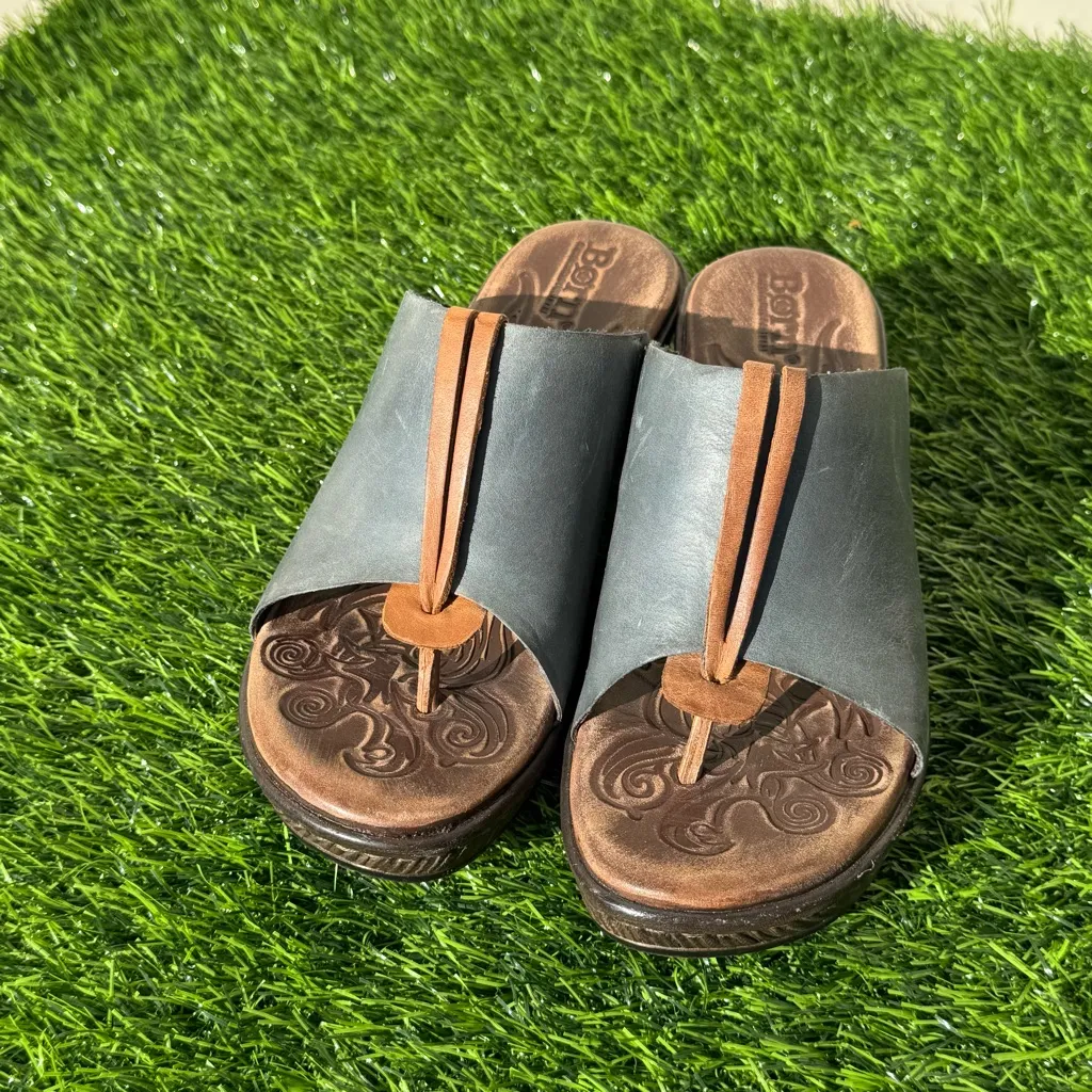 Born Hanita leather wedge thong sandals in blue and brown Size 6 - Image 2