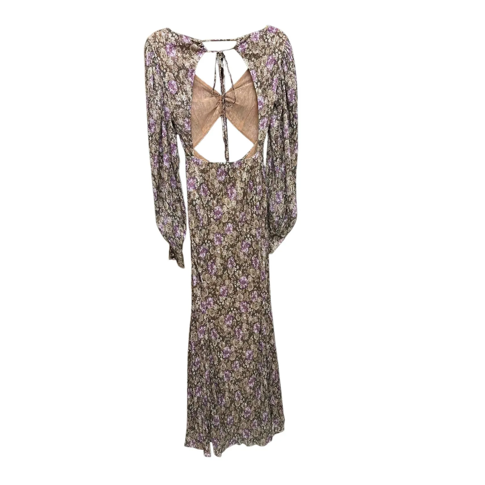 For Love and Lemons Sz XS Wynne Maxi Dress Size Cut Out Shimmer Coquette Prom Gold - Image 6
