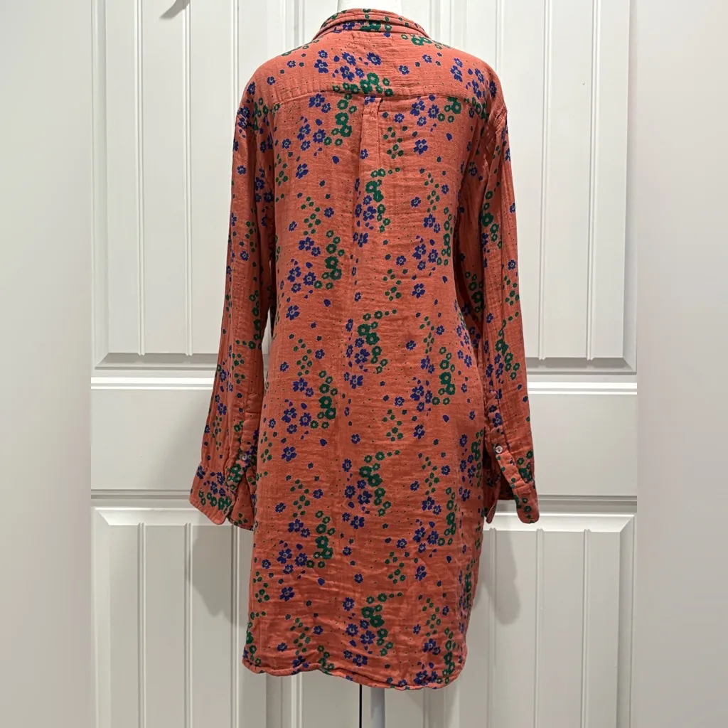 NATURAL LIFECoral Crepe Cotton Floral Collared Button Up Shirt Dress Size L - Image 2