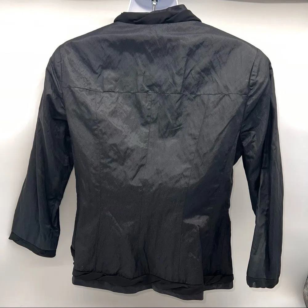 T Tahari - Women's Glistening Black Metallic Ruffle Trim Blazer/Jacket-Size 4 - Image 2