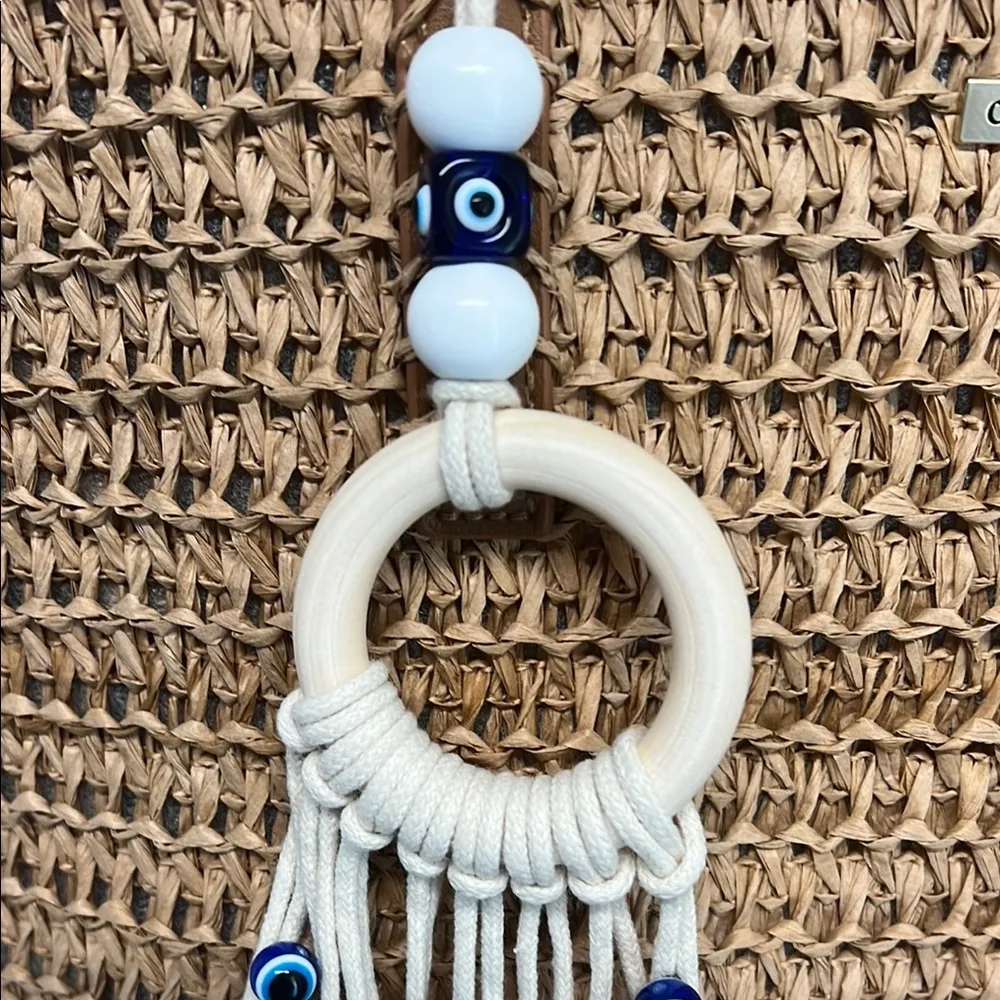 Catherine Malandrino Natural Woven Tote with Brown Handles - Image 3