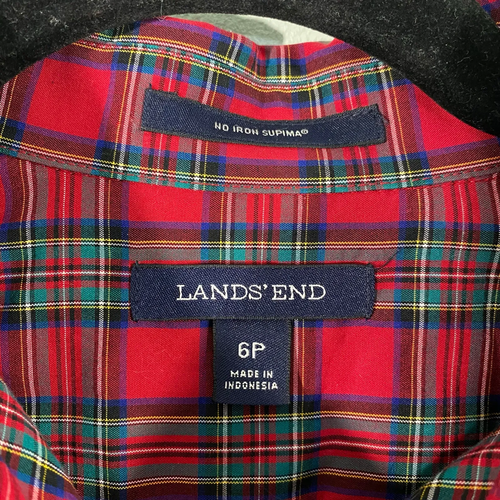 Lands' End Tartan Plaid No Iron Supima Quarter Buttons Popover Shirt Size 6P - Image 4