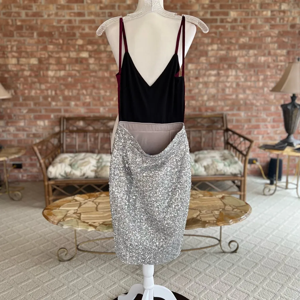 Akira Silver Sequin Dress Burgundy Velvet Backless Mini Cocktail S Black Label - Image 8