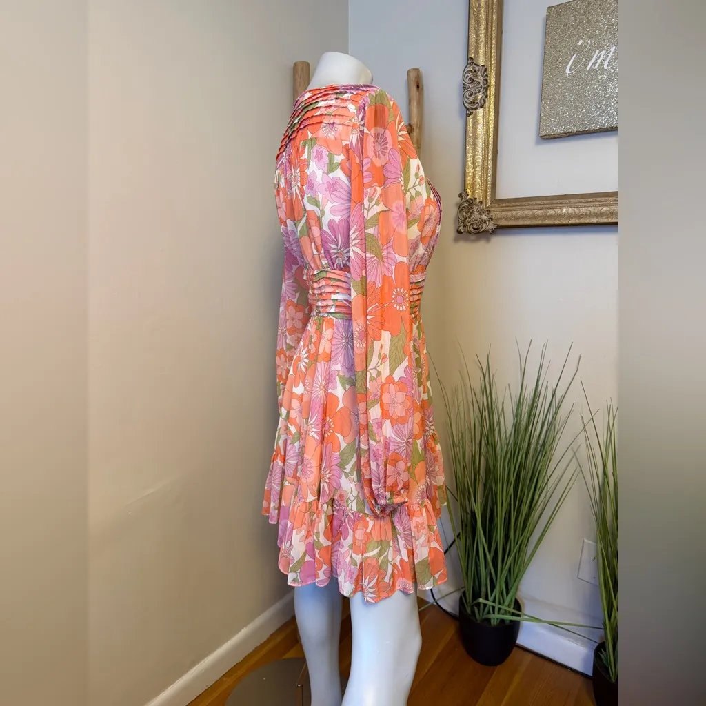 VICI Collection Floral Long Sleeve Chiffon Babydoll Dress Medium Retro Look - Image 9