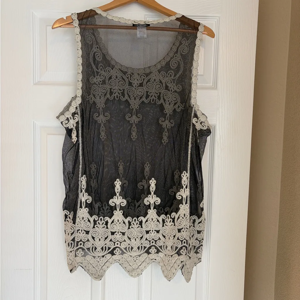 Lily by Firmiana Lace Embroidered Top Lingerie Size 2X Sheer Sexy Camisole U6 Black - Image 2