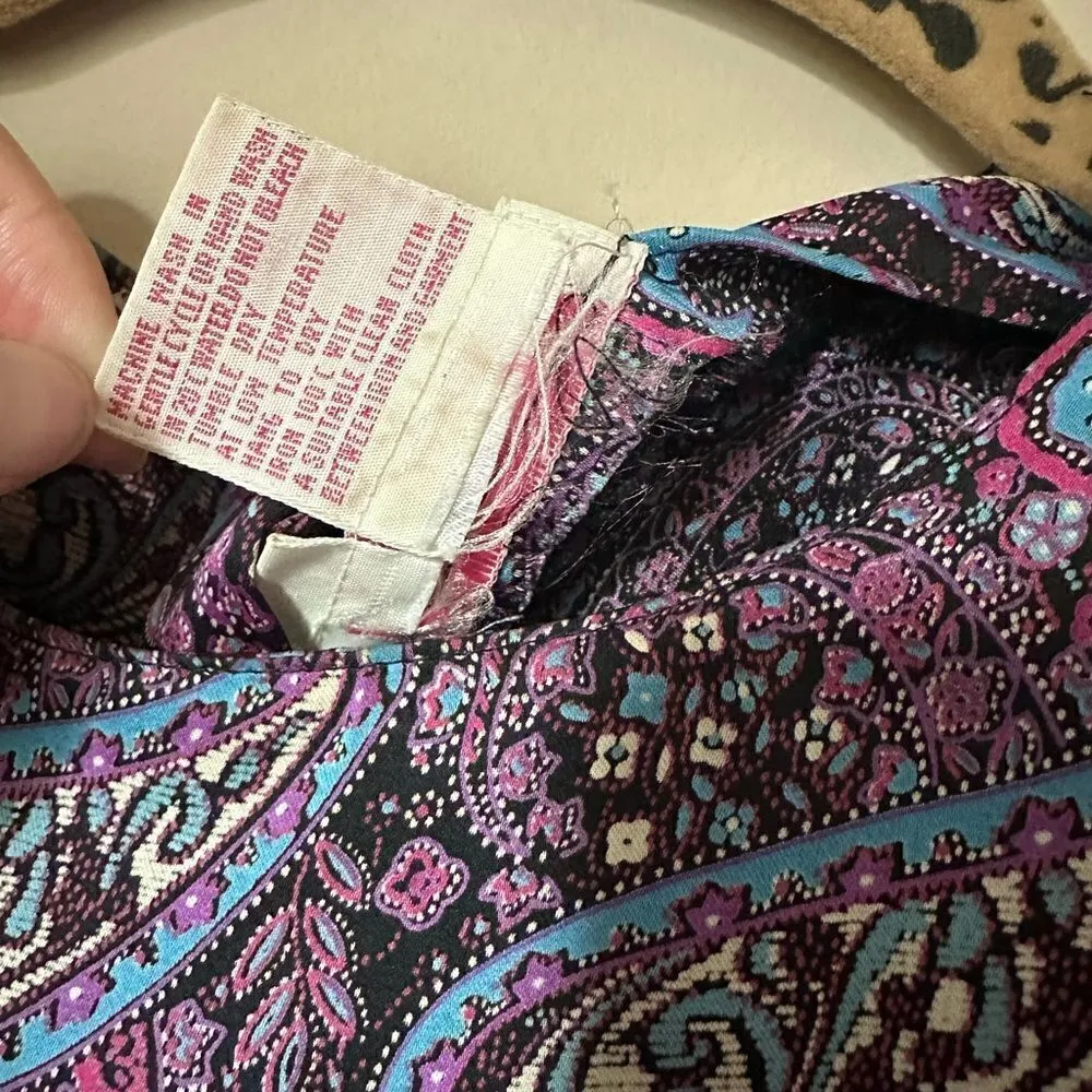 Vintage Tess Paris Milano Purple/Pink Paisley Printed Button Back Pleated Blouse Purple Size 10 - Image 12