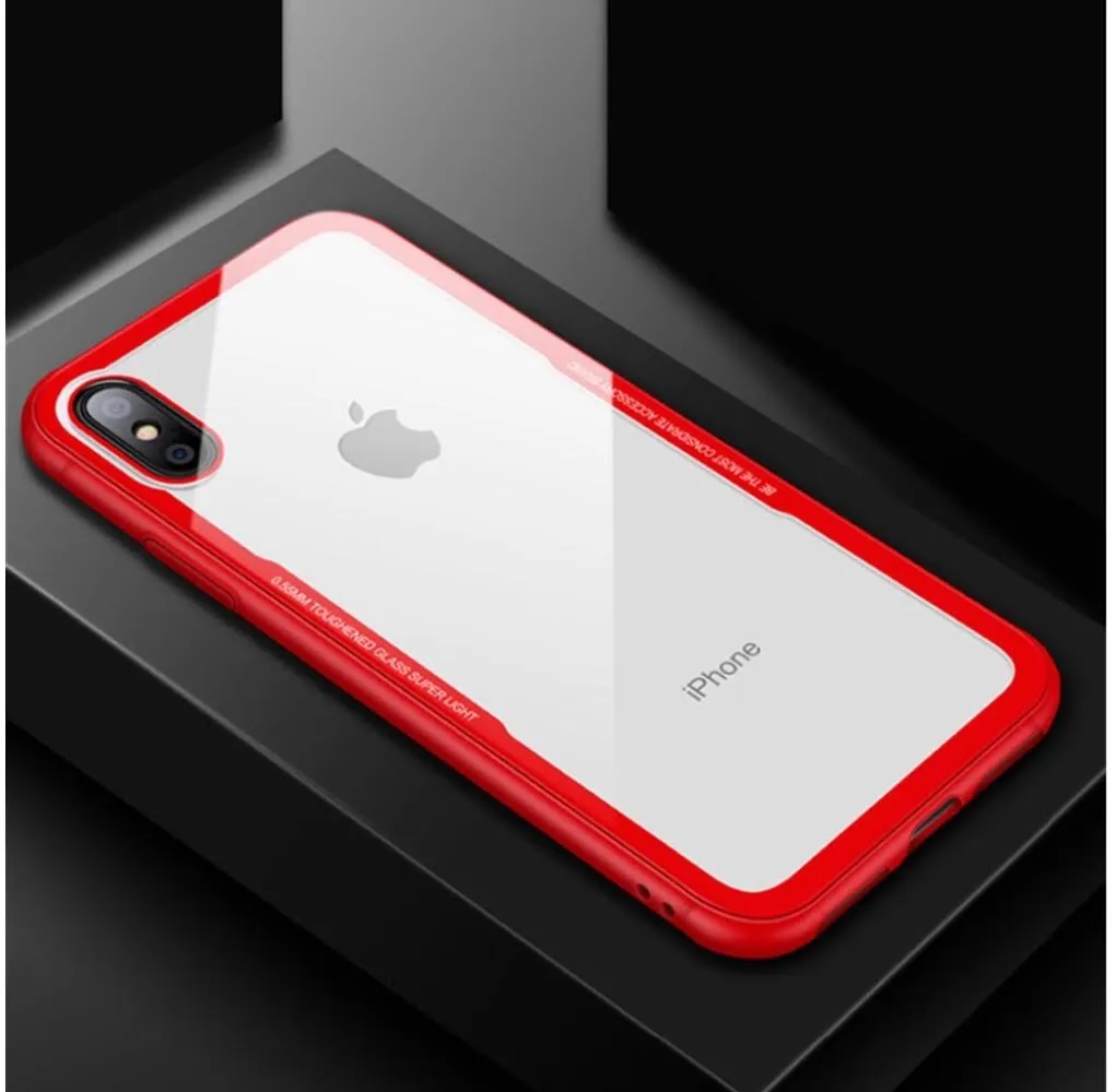 iPhone XS Max Stylish Shock Resistant Tempered Glass Case Red - Image 2