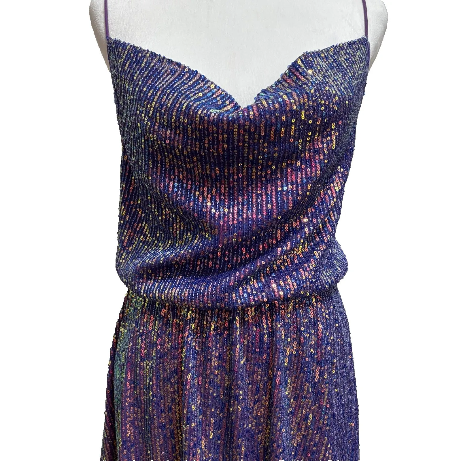 Shein Sequin Cowl Neck Spaghetti Strap Dress Womens S Lavender Glam Retro NWOT - Image 2