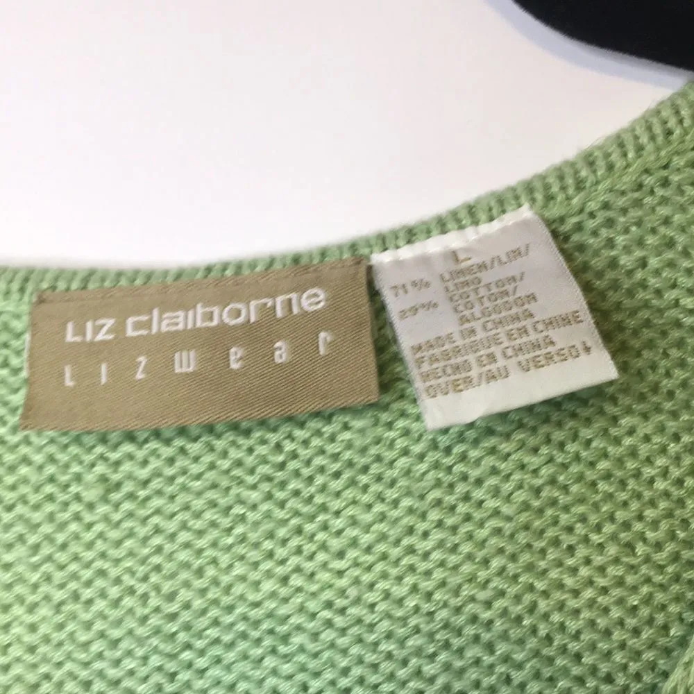 Liz Claiborne • Liz wear Lime Green Cable Short Sleeve Sweater Size Large - Image 3