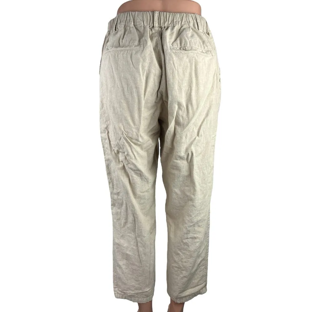 Uniqlo Cream Linen High Rise Flat Front Tapered Cropped Trouser Pants Size XL - Image 3