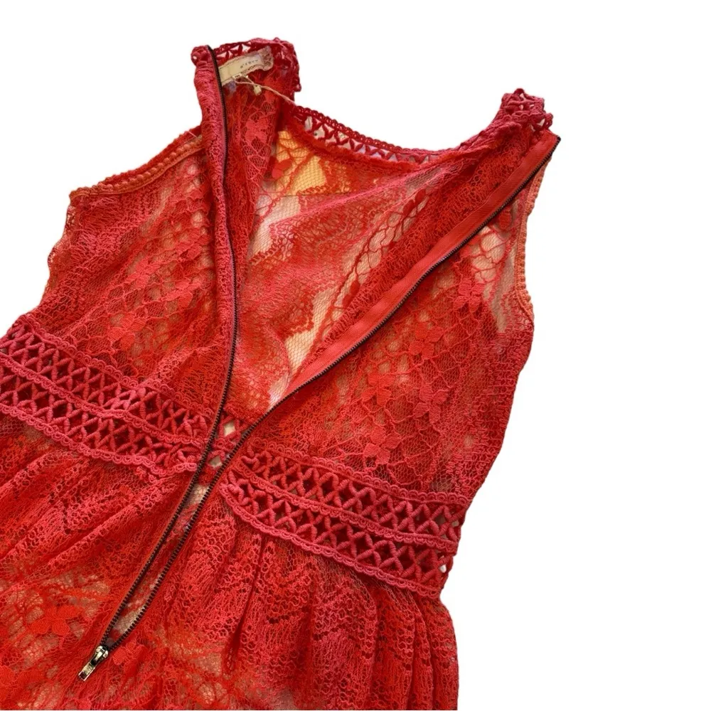 Anthropologie A’reve Red Lace and Crochet Bohemian Dress NWT Pink Size M - Image 6