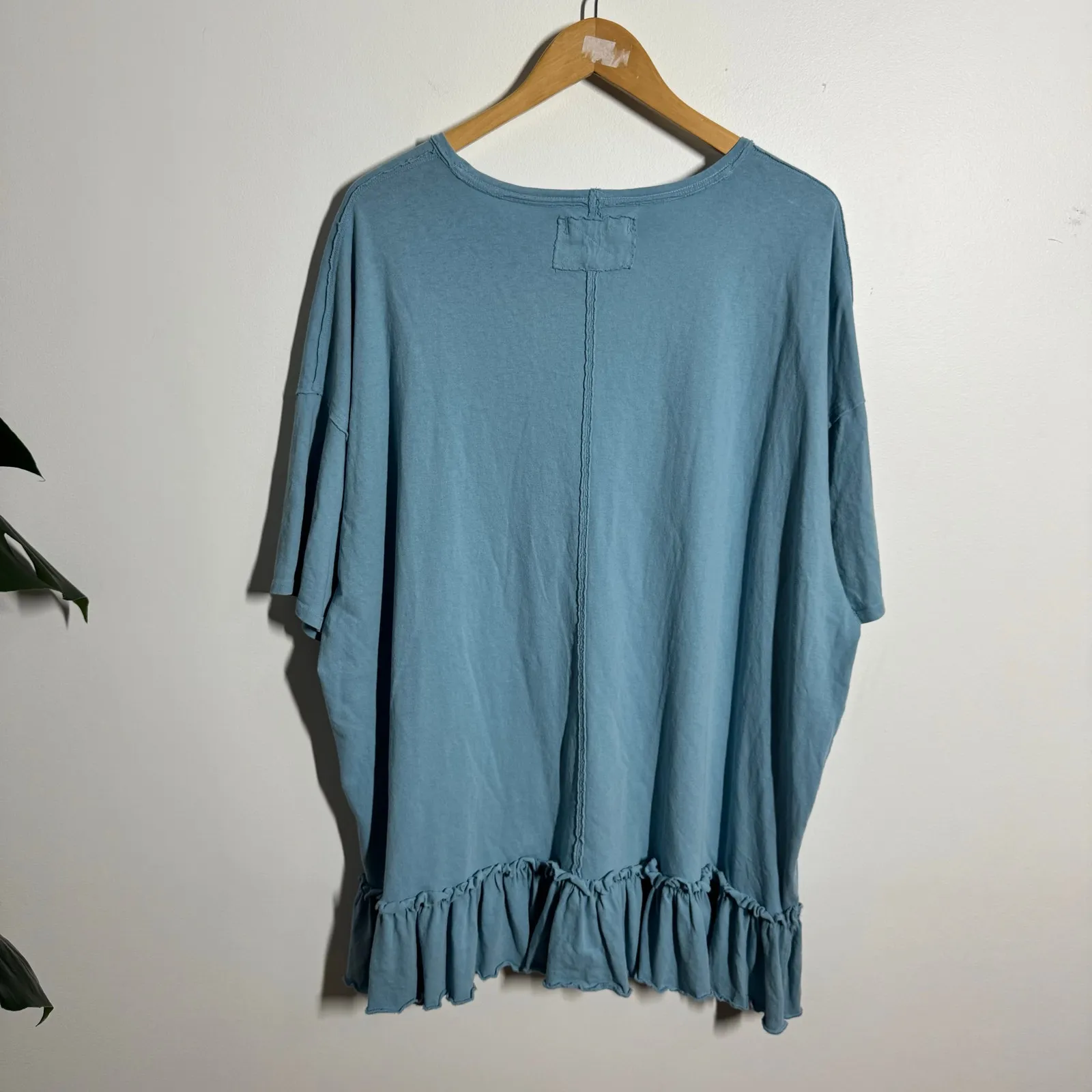 Free People We the Free Yes Tee Women L Milky Blue Ruffle Hem Drop Shoulder Crew - Image 2