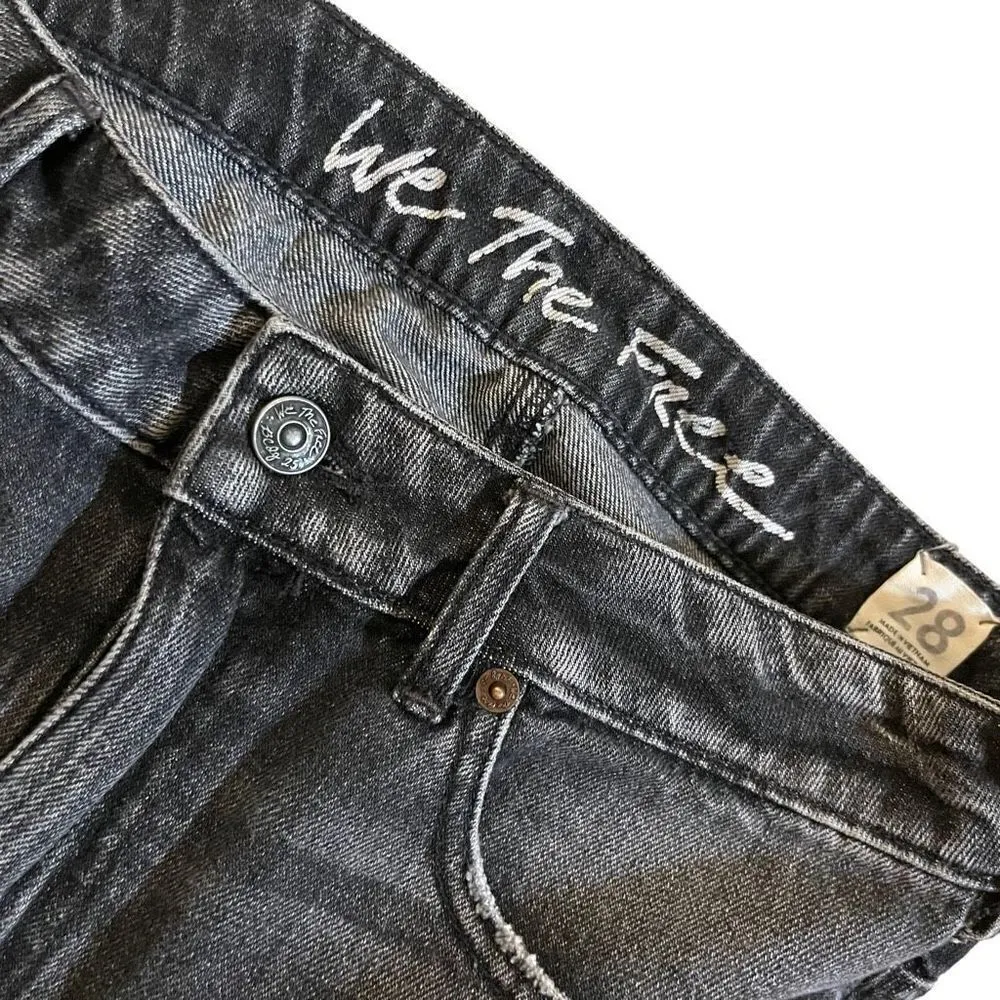 Free People We The Free Black Denim Frayed Hem Mini Skirt Size 28 - Image 6