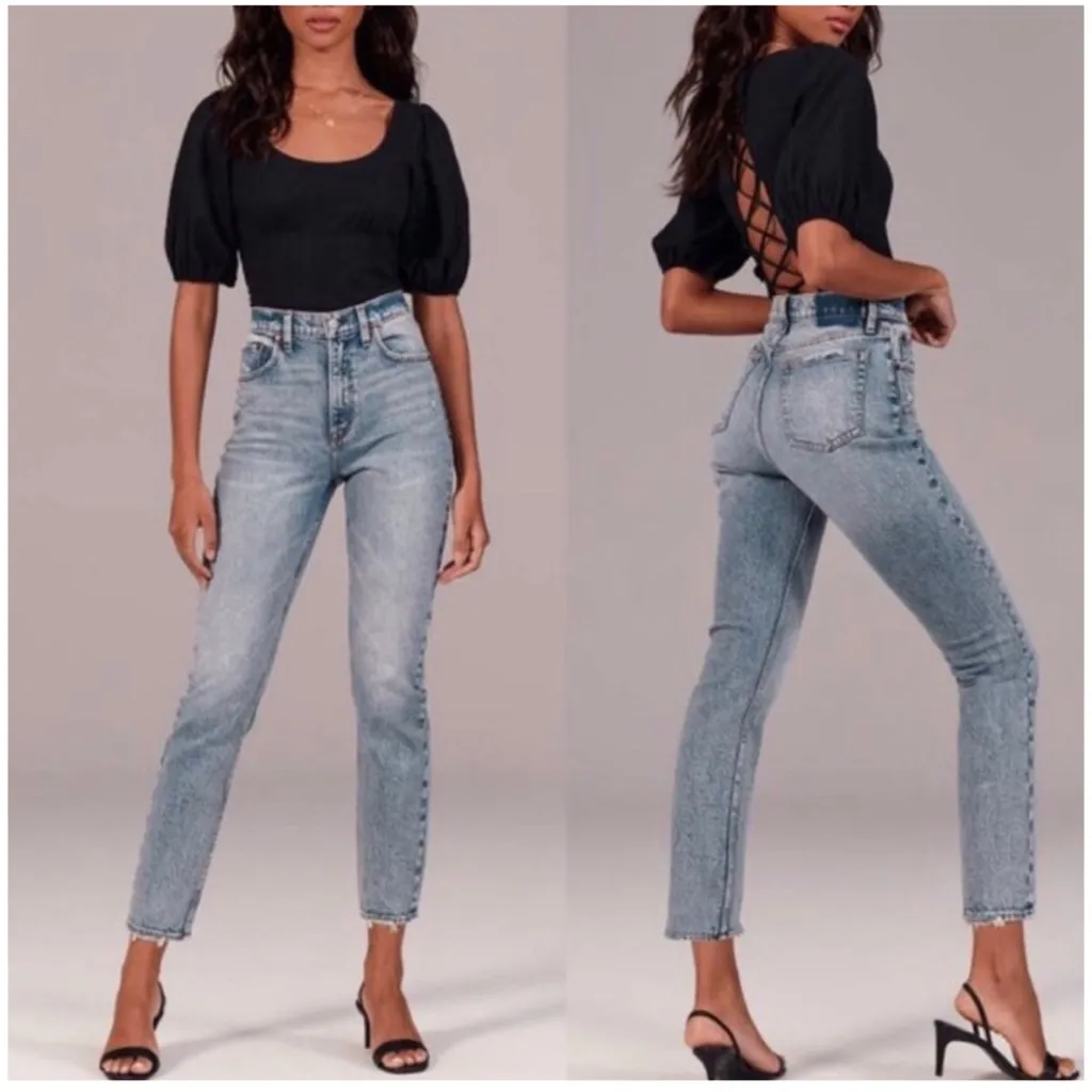 ABERCROMBIE & FITCH The Mom High Rise Acid Wash Curve Love Jeans Size 27 - Image 2