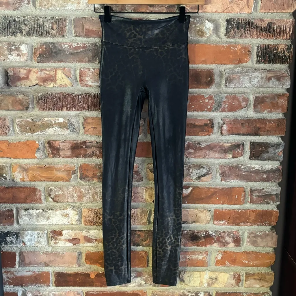 SPANX Black Leopard Pint Faux Leather Leggings Pants, XS - Image 2