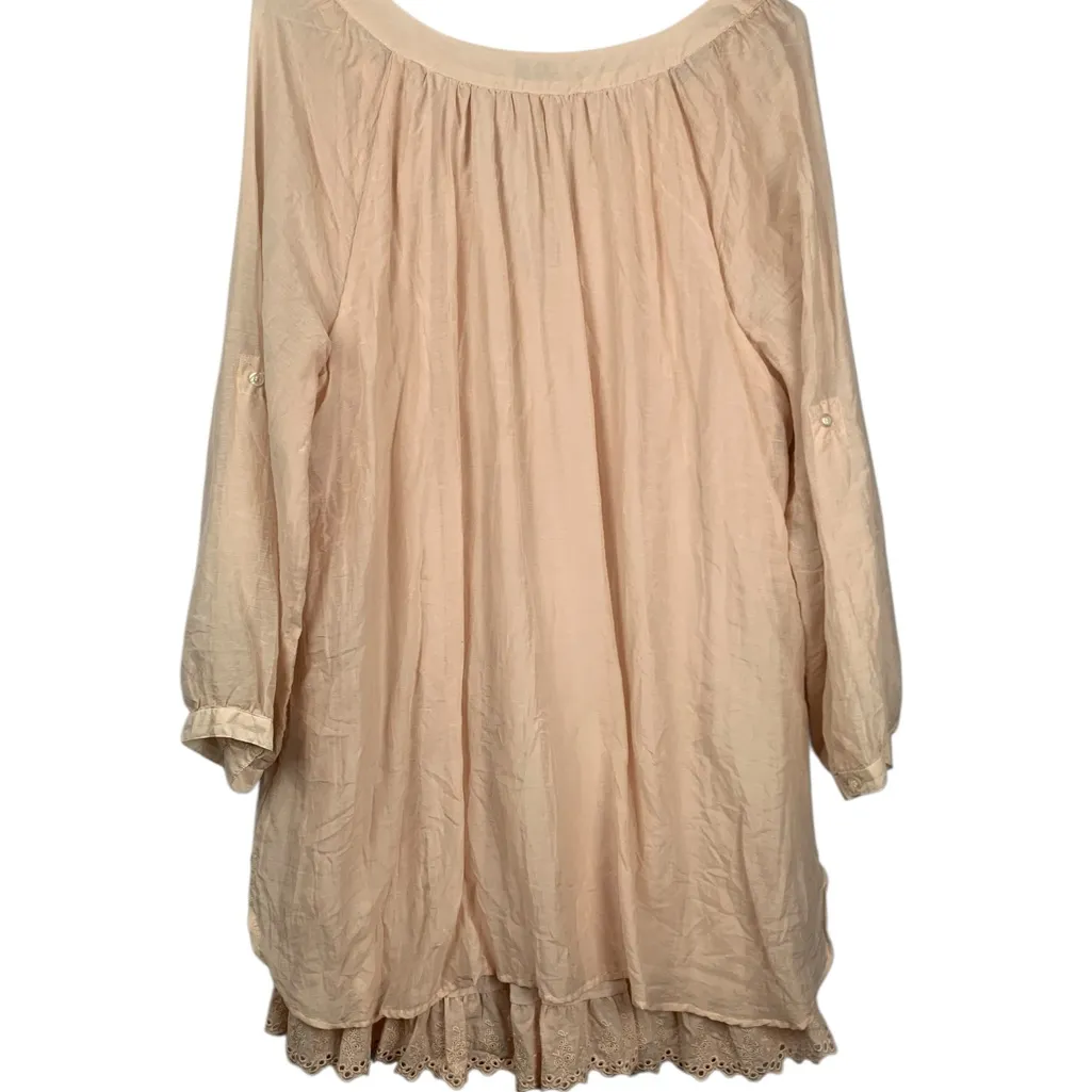 Soft Surroundings size 1x pink Blush Tunic Lace Hem lightweight casual silk cott - Image 2