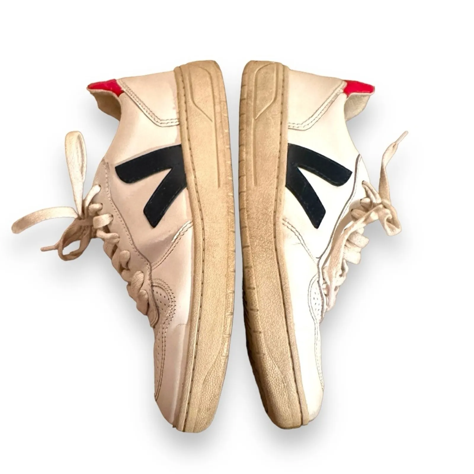 Veja V-10 White, Red & Blue Leather‎ Lace-Up Sneakers Sz 7 - Image 4