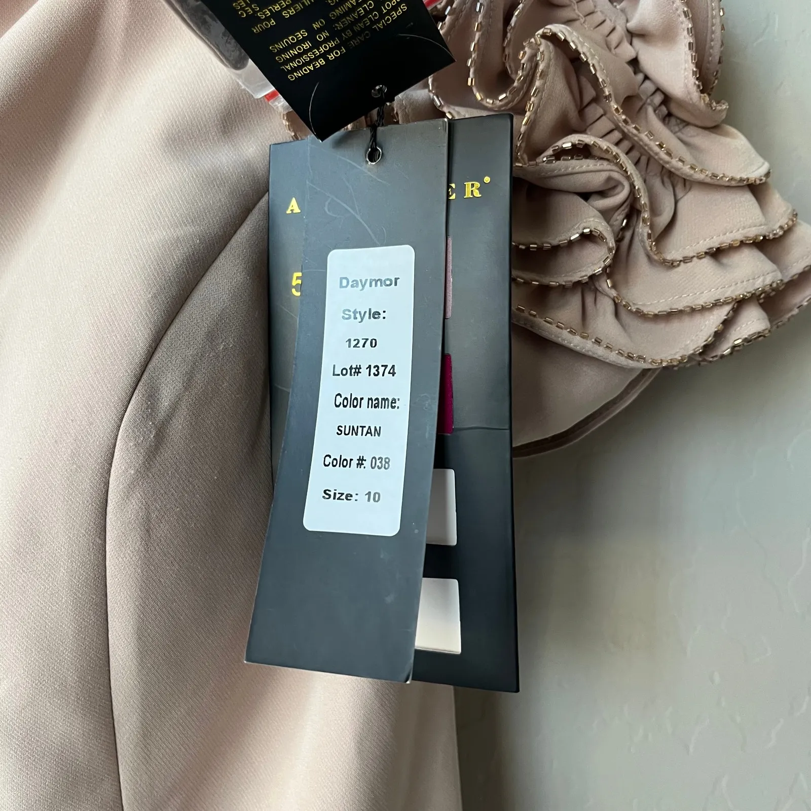 NEW Alexander Daymor Gown Tan Embellished Bateau‎ Trumpet Maxi Dress Size 10 - Image 5