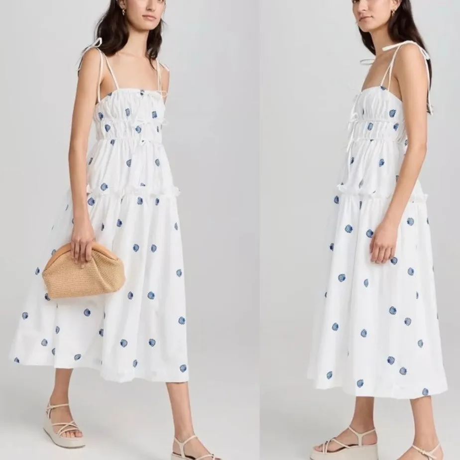 JOIE x ANTHROPOLOGIE | Cotton Blue Seashell White  Dress Embroidered NWT | XL - Image 2