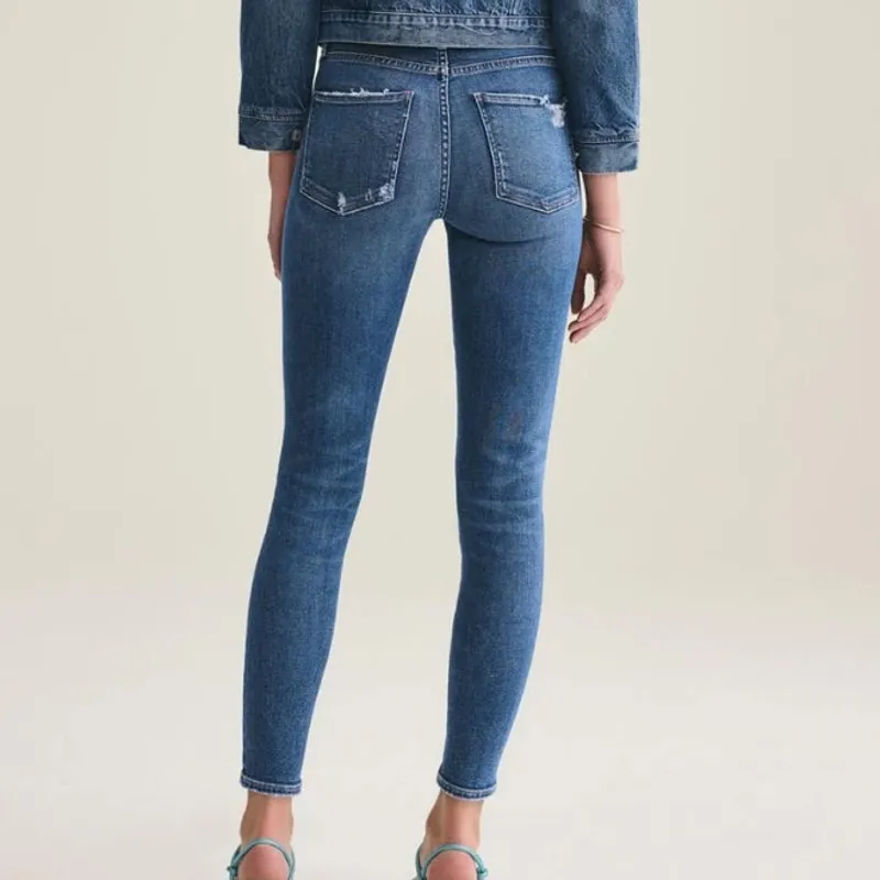 AGOLDE Sophie Tame Dark Wash Distressed Mid Rise Skinny Ankle Denim Jeans - Image 4