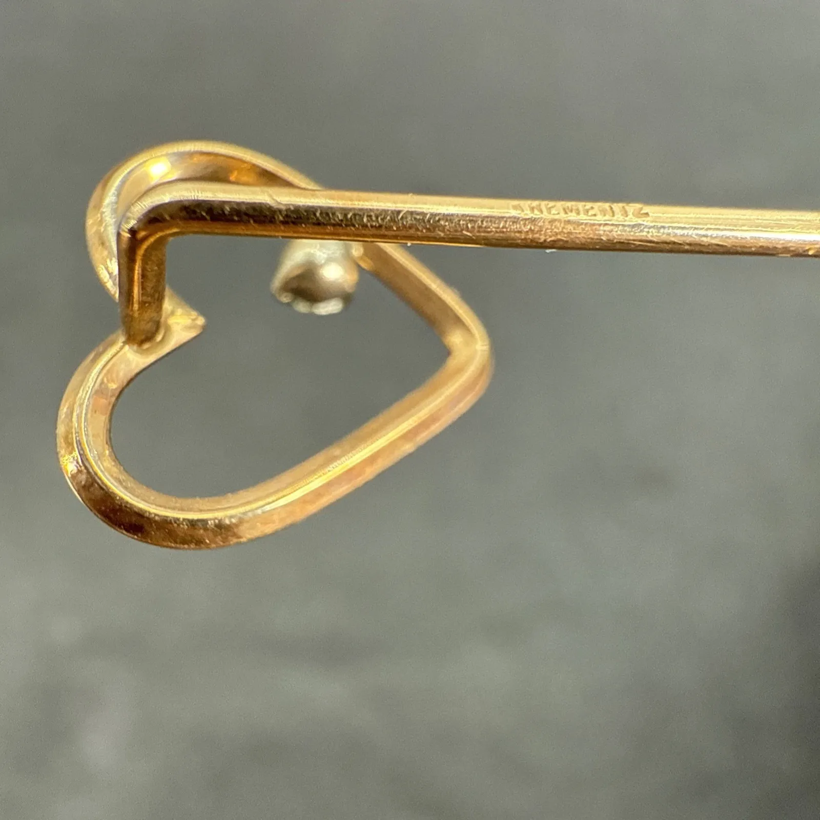 Vintage Krementz Gold Tone Open Heart With Rhinestone Stick Pin Hat Lapel - Image 13