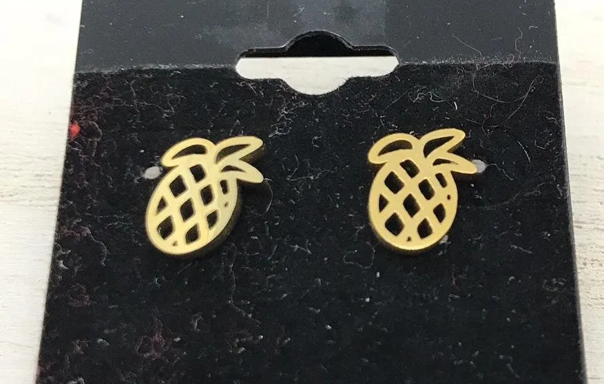Pineapple Gold Earrings Pierced - Image 4