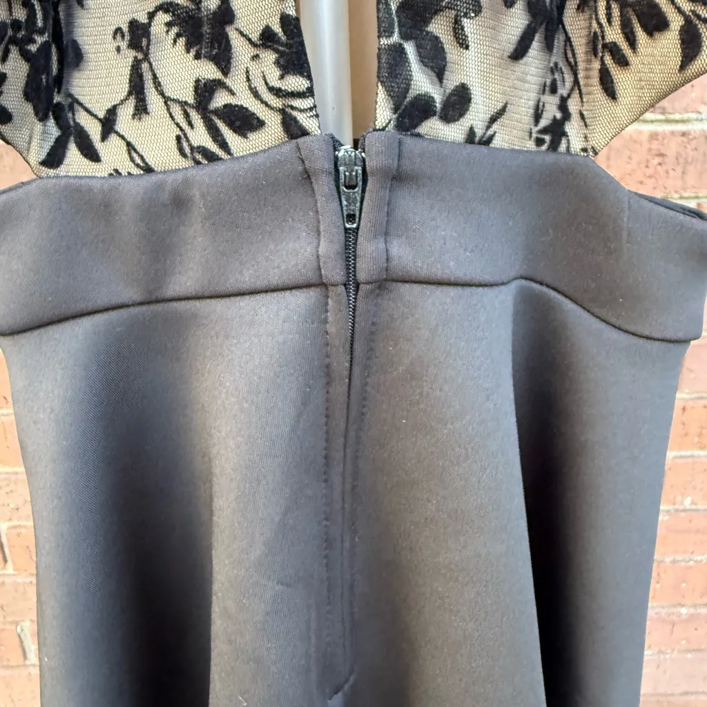 Xtraordinary Black Cocktail Mini Dress Semi-Formal Halter Mesh Overlay Size 3 - Image 12