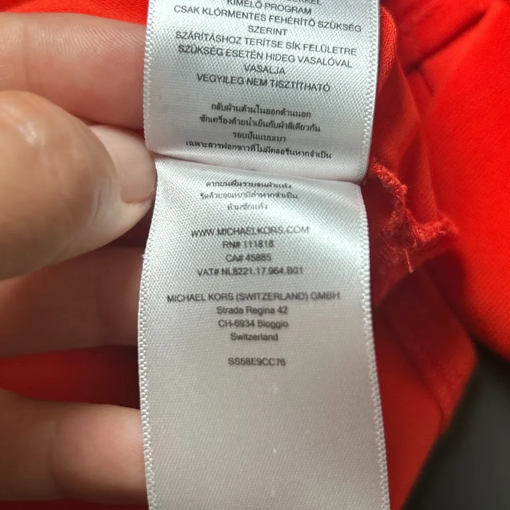 Michael Kors Womens Orange Shirt Dress V Neck Gold Chain Lace Up Size Large‎ - Image 8