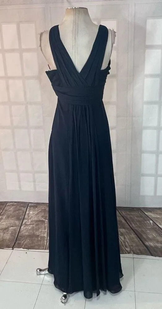 Monique Lhuillier Blue Pleated Surplice Neck Sleeveless Bridesmaid Gown Sz 2 - Image 6