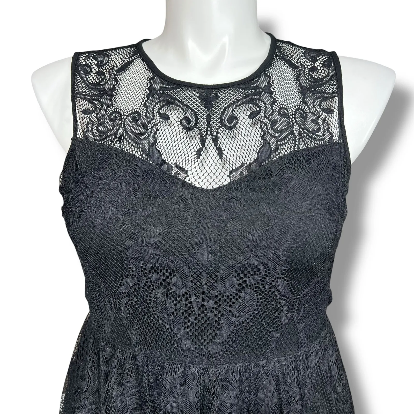 Express Womens Party Dress Fit & Flare Sheer Lace Bodice Back Black Large - Image 2
